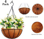 Hanging Planters Basket Outdoor Indoor(14 inch 4 Pack)-Coconut Coir Hanging Baskets for Plants Outdoor,Metal Wire Baskets with Coco Liner Window Box Planters, Hanging Flower Pots for Railings