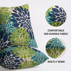 Navy Blue Green Teal Pillow Covers 24X24 Inch Set of 2, Modern Dahlia Floral Print Decorative Throw Pillow Covers Outdoor Farmhouse Cushion Case for Home Couch Sofa Bed Decoration