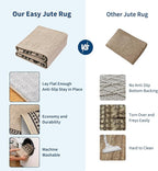 GarveeHome Large Easy Jute Rugs 10x13 Living Room Rug Modern Bordered Solid Rug with Non-Slip Backing, Non-Shedding Jute Indoor Outdoor Neutral Carpet for Dining Room, Patio, Backyard, Natural