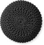 Casafield Round Pouf Ottoman, Black - 20" Diameter x 14.5" High Cotton Knit Foot Stool - Boho Floor Pouffe for Living Room, Bedroom, Home Office