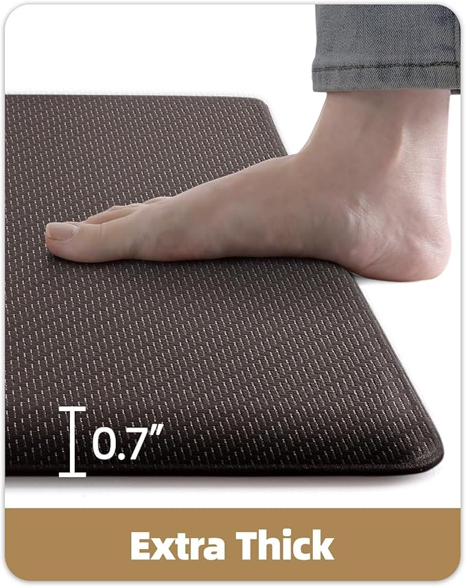 Color&Geometry 0.71" Extra Thick Anti Fatigue Cushion Kitchen Floor Mat,Easy Clean, Water & Oil Proof, Non Slip, Foam Padded Runner Rug for Front Sink,20"x 71" Brown (2.0 Version)