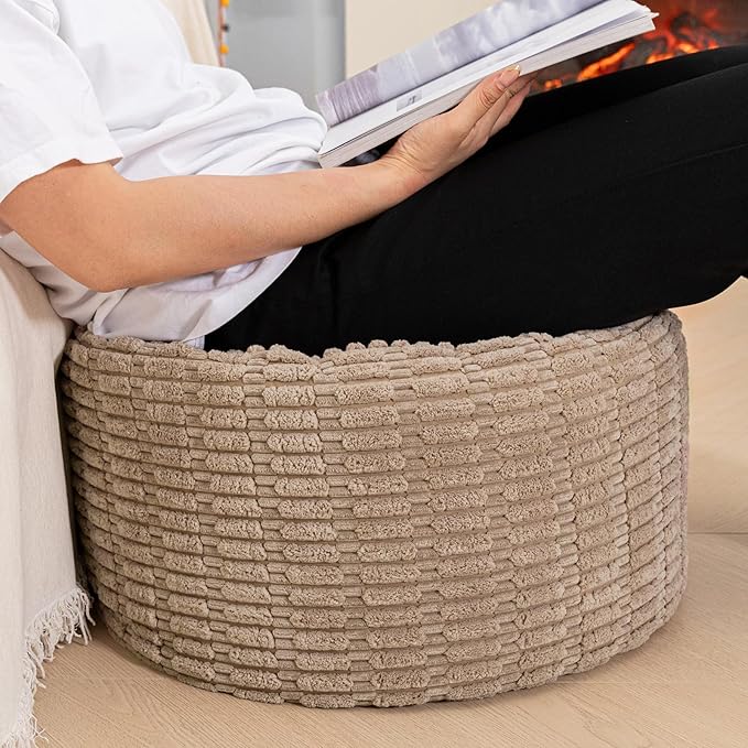 Asuprui Pouf Ottoman Stuffed Round Modern Foam Filled Ottoman Foot Rest Poufs for Living Room Chair Decorative Boho Foot Stool for Wedding Christmas Party
