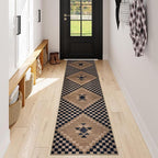 LIVEBOX Easy Jute Rug Runner for Hallway Non Slip, Washable Rug 2x8 for Kitchen, Black Checkered Long Hallway Rugs, Farmhouse Carpet Runner for Laundry Room Bedroom