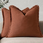 Foindtower Set of 2 Decorative Linen Fringe Throw Pillow Covers Farmhouse Cushion Cover with Tassels Soft Accent Pillowcase for Couch Chair Sofa Bed Living Room Home Decor,16×16 Inch,Fall Rust Orange