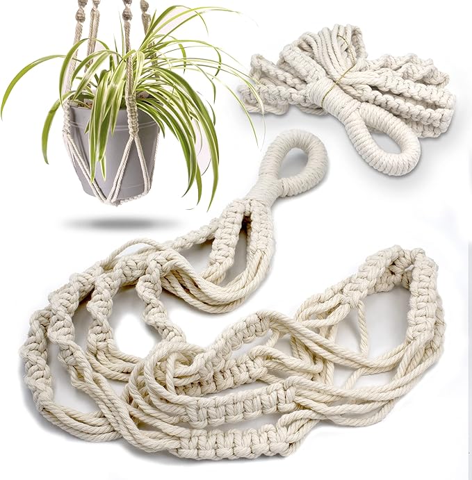 Macrame Plant Hanger with Short Rope (No Tassel) - 23 Inch - Cotton Macrame Cord for Boho Decor Flower Pots - Bohemian Chic Home Decor, Simple Indoor Outdoor Hanging Houseplants or Terrarium | 1 Pack