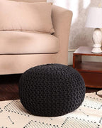 REDEARTH · Round Pouf Ottoman - Hand Knitted Cable Boho Poof Home Décor Pouffe Circular Footrest for Living Room - Nursery - Bedroom - Lounge 100% Cotton (19.5"x19.5"x14") - Black, Set of 2