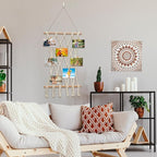 Hanging Photo Display Wall Decor Macrame Wall Hanging Boho Collage Picture Frames Decor for Dorm Bedroom Living Room Teen Girl Gifts-B