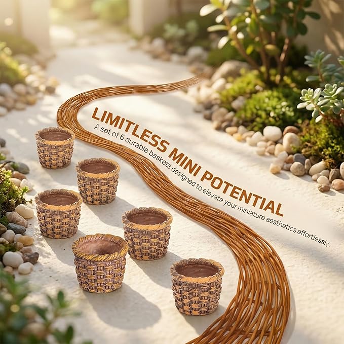 TOYANDONA 6Pcs Miniature Resin Rattan Baskets for Dollhouse Decoration Storage Holders Realistic Simulation Baskets Mini House Accessories