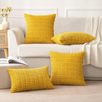 MIULEE Pack of 2 Corduroy Decorative Euro Sham Throw Pillow Covers 24x24 Inch Soft Boho Striped Pillow Covers Modern Farmhouse Home Decor for Summer Sofa Living Room Couch Bed Mustard Yellow