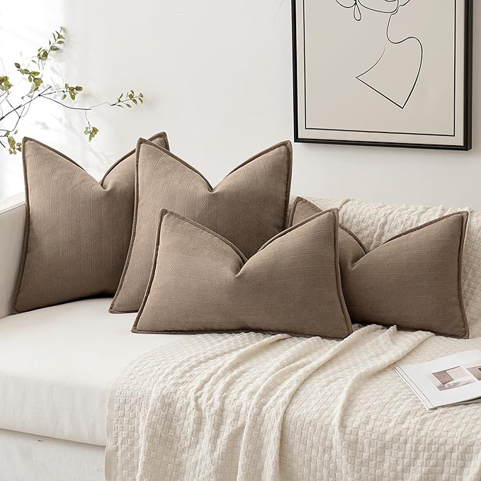 MIULEE Pack of 2 Coco Brown Decorative Pillow Covers 22x22 Inch Soft Chenille Luxurious Couch Throw Pillows Farmhouse Cushion Covers Euro Shams with Elegant Design for Sofa Bed Living Room Home Decor
