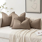 MIULEE Pack of 2 Coco Brown Decorative Pillow Covers 22x22 Inch Soft Chenille Luxurious Couch Throw Pillows Farmhouse Cushion Covers Euro Shams with Elegant Design for Sofa Bed Living Room Home Decor