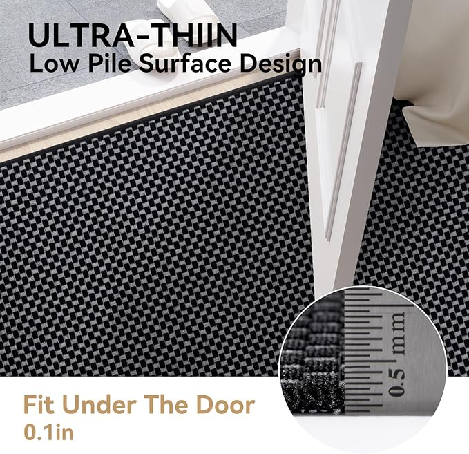 2x3 ft Indoor Door Mat Entryway Rug Non Slip Boho Woven Washable Small Area Rugs Runner, Front Entry Rug Entrance Doormat for Hall Porch Bathroom Kitchen Bedroom, Easy Clean, Black 24"x36"