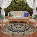 Outdoor Round Rug 6ft, Easy Jute Rug Washable Indoor Outdoor Patio Rug, Non Slip Round Area Rug Farmhouse Front Door Mat,Boho Lightweight Carpet for Backyard Patio Entry(Black, 6 Ft)