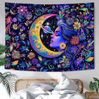 Accnicc Purple Sun and Moon Tapestry for Bedroom Hippie Boho Floral Flower Plant Wall Tapestry Aesthetic Celestial Star Large Tapestries Wall Hanging for Living Room Dorm 80 x 60 Inch