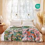 Boho Throw Blanket - 100% Cotton Throw Blankets for Bed Couch, 60"x80" Soft Muslin Lightweight Spring Throw Blanket, Cozy Floral Plant Printed Bohemain Bedding Decor Green Throw Quilt
