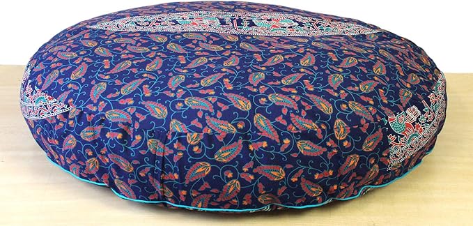 CRAFT KALA Mandala Floor Pillow Cushion Cover Seating Throw Cover Hippie Decorative Bohemian Ottoman Poufs Pom Pom Pillow Cases Boho Indian Cotton Living Room Home Décor 35" Round, Elephant Moor Joda