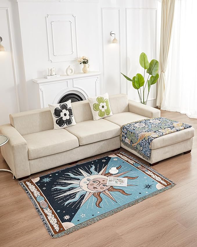 Erke Chair Recliner Cover Boho Throw Blanket Hippie Room Decor Wall Hanging Tapestry Outdoor Picnic Camping Rug Mattress Beach Towel Sofa Furniture Slipcover Bohemian 50”x70” The Sun and Moon Stars