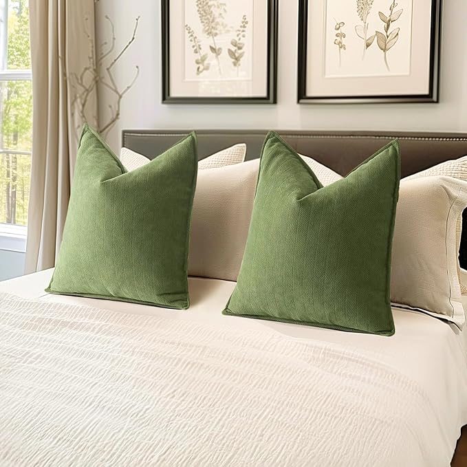 MIULEE Pack of 2 Sage Decorative Pillow Covers 20x20 Inch Soft Chenille Luxurious Couch Throw Pillows Farmhouse Cushion Covers with Elegant Design for Sofa Bedroom Living Room Spring Home Decor