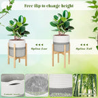 Plant Basket with Stand Indoor Planter Pot Holder Sturdy Jute Rope Modern Woven Basket, Cotton Rope Woven Pot with Bamboo Stand(10 Inch,White and Gray)