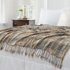 Chenille Throw Blanket for Couch with Tassels,60"X80" Soft Lightweight Knitted Boho Decorative Blankets for Bed and Sofa,Blue and Yellow