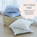 BEBE BASK Scalloped Pillow Cover - Set of 2-18 x 18 Inch - Scallop Pillow Cover – White and Blue Scalloped Pillows - Scallop Pillows - 100% Cotton - Grandmillennial Style (White/Blue)