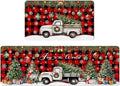 Christmas Rugs for Kitchen Floor, Red Buffalo Plaid Christmas Truck Mats for Kitchen Floor Rubber Non Slip, 2PCS Farmhouse XmasTree Kitchen Mat Cushioned for Room Doorway 15.7"×27.5" +15.7"×47"
