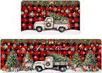 Christmas Rugs for Kitchen Floor, Red Buffalo Plaid Christmas Truck Mats for Kitchen Floor Rubber Non Slip, 2PCS Farmhouse XmasTree Kitchen Mat Cushioned for Room Doorway 15.7"×27.5" +15.7"×47"