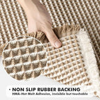 MIULEE Set of 2 Waffle Bathroom Rugs, Boho Bath Rugs Non Slip Washable, Super Absorbent Bath Mats, Ultra Soft Rubber Backed Shower Mats for Bathroom Floor, Tub, Brown & White, 17"x24"+20"x47"
