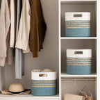 UBBCARE Set of 4 Storage Cubes 11 X 10.5 X 10.5 in, Water Hyacinth Storage Bins for Shelves, Toys, Book, Storage Baskets with Handles, Cotton Rope Woven Baskets for Organizing, Light Blue