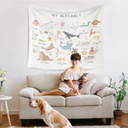 WARDOS Ocean Nursery Alphabet Tapestry, Sea Animals Kids Tapestry Wall Hanging, ABC Alphabet Educational Wall Blanket Decor for Classroom Toddler Kids Nursery Bedroom Playroom, 50x60 Inch