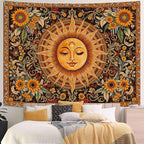 Spenlife Celestial Sun Tapestry, Boho Floral Tapestries for Bedroom, Aesthetic Wall Decor, Sunflower Tapestries (60" x 44")