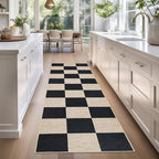 GarveeHome Checkered Easy Jute Runner Rug 2x6 Non-Slip Machine Washable Stain Resistant Indoor Outdoor Rugs for Living Room, Bedroom, Kitchen, Dining, Patio - Farmhouse Style Black