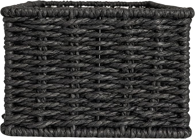 Household Essentials Handwoven Paper Rope Rectangular Storage Basket, Black