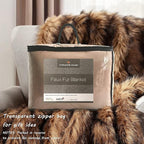 Luxury Plush Faux Fur Blanket Queen Size, Long Pile Brown with Black Tips, Oversized Super Warm, Fuzzy, Elegant, Fluffy Decoration Throw Blanket for Sofa, Armchair, Couch and Bed, 90"x90"