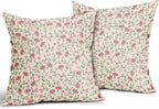Green Pink Floral Pillow Covers 16x16 Set of 2 Vintage Rustic Old Style Cute Small Flower Print Decorative Outdoor Pillowcases Farmhouse Throw Cushion Case Decor for Couch Sofa Bed