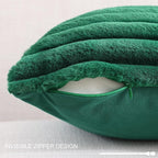 Pallene Faux Fur Plush Lumbar Throw Pillow Covers 12x20 Set of 2, Luxury Soft Fluffy Striped Decorative Pillow Covers for Sofa, Couch, Living Room, Christmas Green