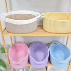 ABenkle Small Woven Basket, 12" x 8" x 5" - Cute Storage Basket with Handles for Room, Cat & Dog Toys, Gift Box