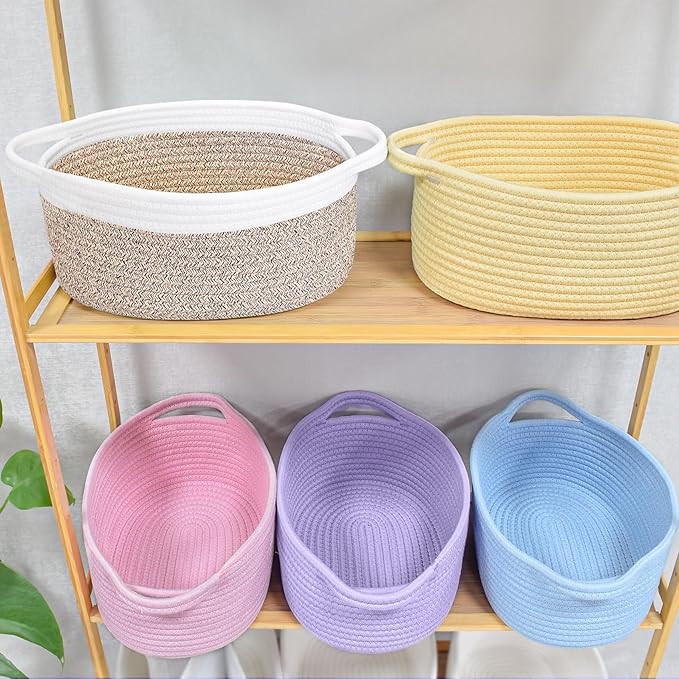 ABenkle Small Woven Basket, 12" x 8" x 5" - Cute Storage Basket with Handles for Room, Cat & Dog Toys, Gift Box