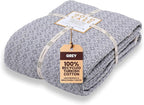 Gold Case Throw Blanket for Bed - 100% Recycled Turkish Cotton Blanket - Retro Lightweight Soft Throw Blankets for Bed & Living Room - Twin Size Cozy Blankets - 71x90 - Grey