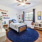 Navy Blue Round Rugs 5Ft for Boys Bedroom, Fluffy Circle Area Rug for Kids, Living Room Decor Aesthetic, Shag Fur Throw Royal Dark Blue Carpet for Baby Nursery, Shaggy Thick Fuzzy Floor Carpets