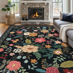 8x10 Area Rug, Floral Rugs for Living Room, Stain-Resistant Washable Bedroom Rug, Non-Slip Area Rugs for Dining Room Under Table, Indoor Rug for Home Office (8 x 10 Black)