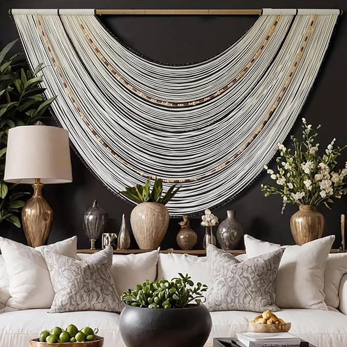Flber Macrame Wall Hanging Handcrafted Boho Wall Decor Bead Woven Wall Hanging for Bedroom, Living Room, Entryway, Farmhouse or Nursery Bohemian Home Aesthetic 57"x35"