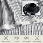 Amélie Home Striped Knit Throw Blanket for Couch, Dual-Sided Soft Chenille Decorative Blankets for Sofa & Chair, 50"x60", Gray & White