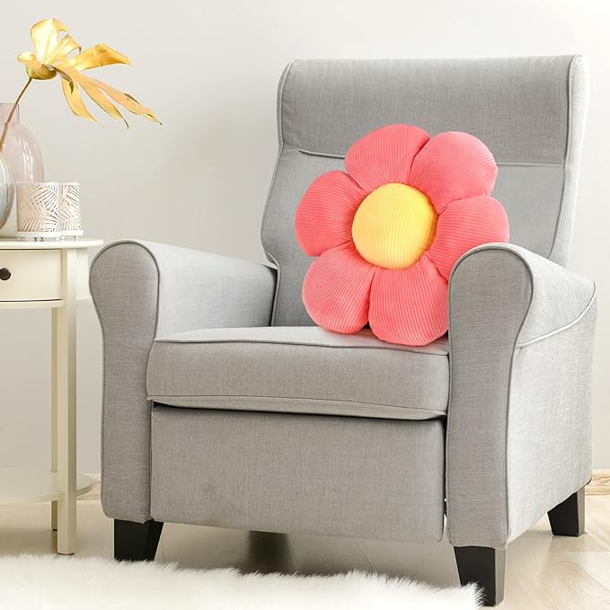 Coume 6 Pcs Flower Floor Pillows - 16 Inch Daisy Throw Pillows Cute Flower Decorative Floor Seat Cushions for Bedroom Home Sofa Chair Couch Decor(Yellow, Pink, Green with White Core)