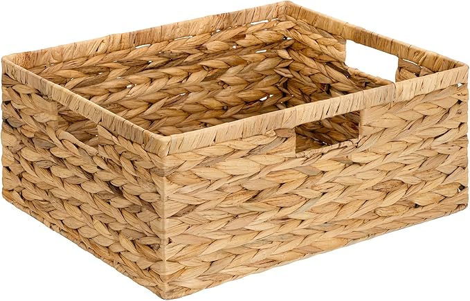 GRANNY SAYS Wicker Baskets with Handles, Large Wicker Storage Baskets for Shelves, Water Hyacinth Woven Basket, Decorative Basket for Pantry, 1-Pack