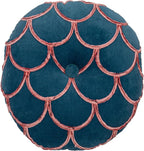 18 Inches Round Cotton Pillow with Tufted Scallop Pattern, Navy Blue and Pink