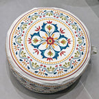 MOCOFO Round Bohemian Ottoman Pouf Cover, 18 Inch, Cotton Blend, Church Window Print, Living Room Storage Footrest, Cover Only (Little Wild)