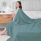 Cosy Family 100% Cotton Muslin Bed Blanket - Breathable and Lightweight Gauze Boho Blanket for Spring, Green, 80x90 Inches