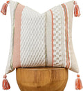 AmHoo Chenille Striped Textured Boho Throw Pillow Covers Aesthetic with Tassels Woven Decorative Pillow Case for Couch Bed Sofa Bedroom Modern Funky 18 x 18-Inch White Orange