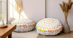 INDIAN CRAFT CASTLE ICC Mandala Barmeri Large Floor Pillow Cover Cushion Meditation Seating Ottoman Throw Cover Hippie Decorative Zipped Bohemian Pouf Ottoman Cases White Gold, 18" Round